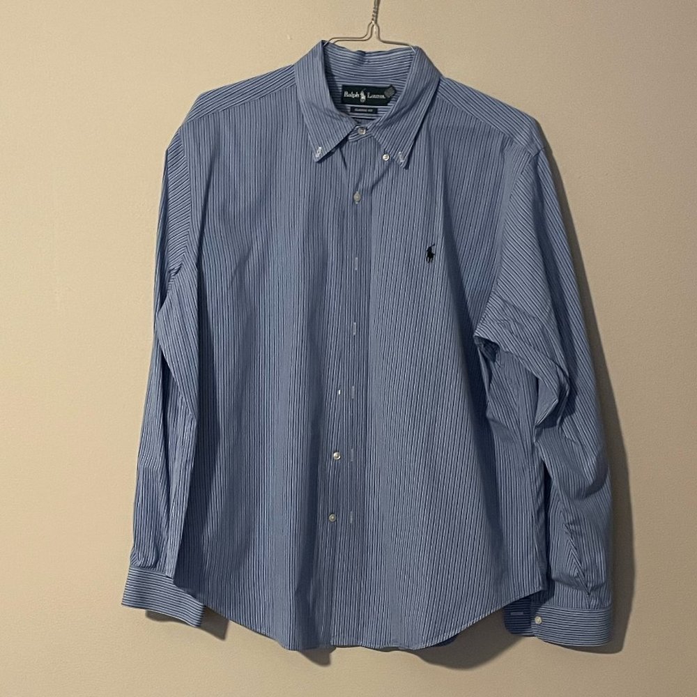 Ralph Lauren Men's Classic Fit Long Sleeve Button-down Collar Blue Stripe XL